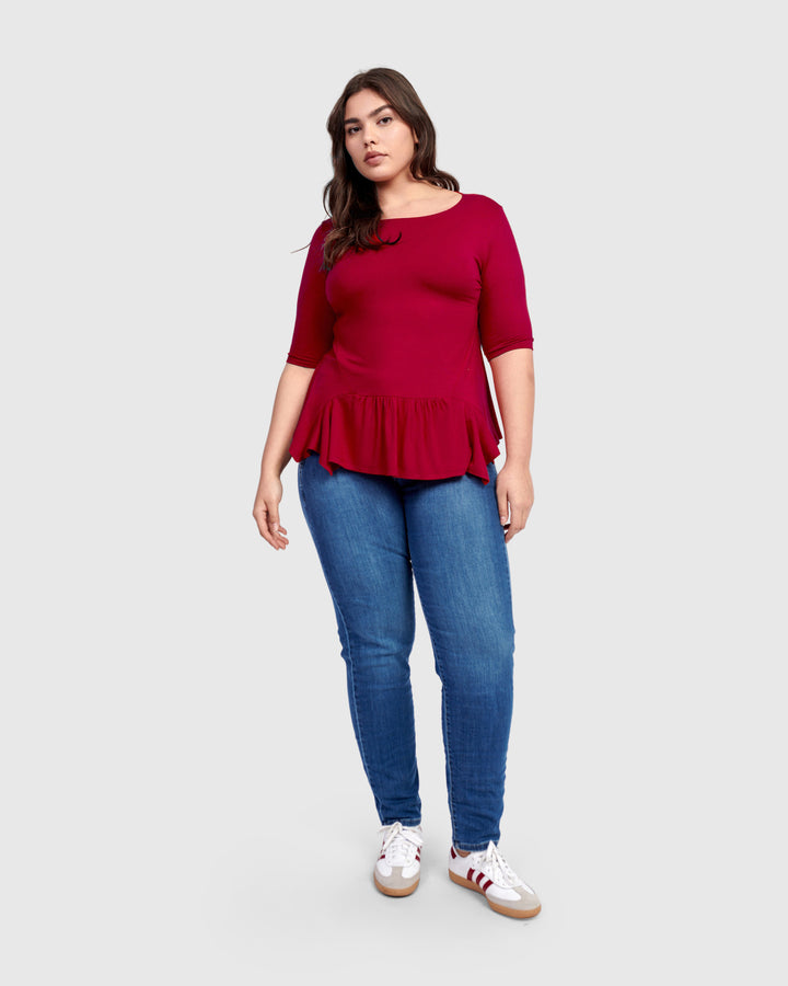 Addison Flouncy Tee, Maroon