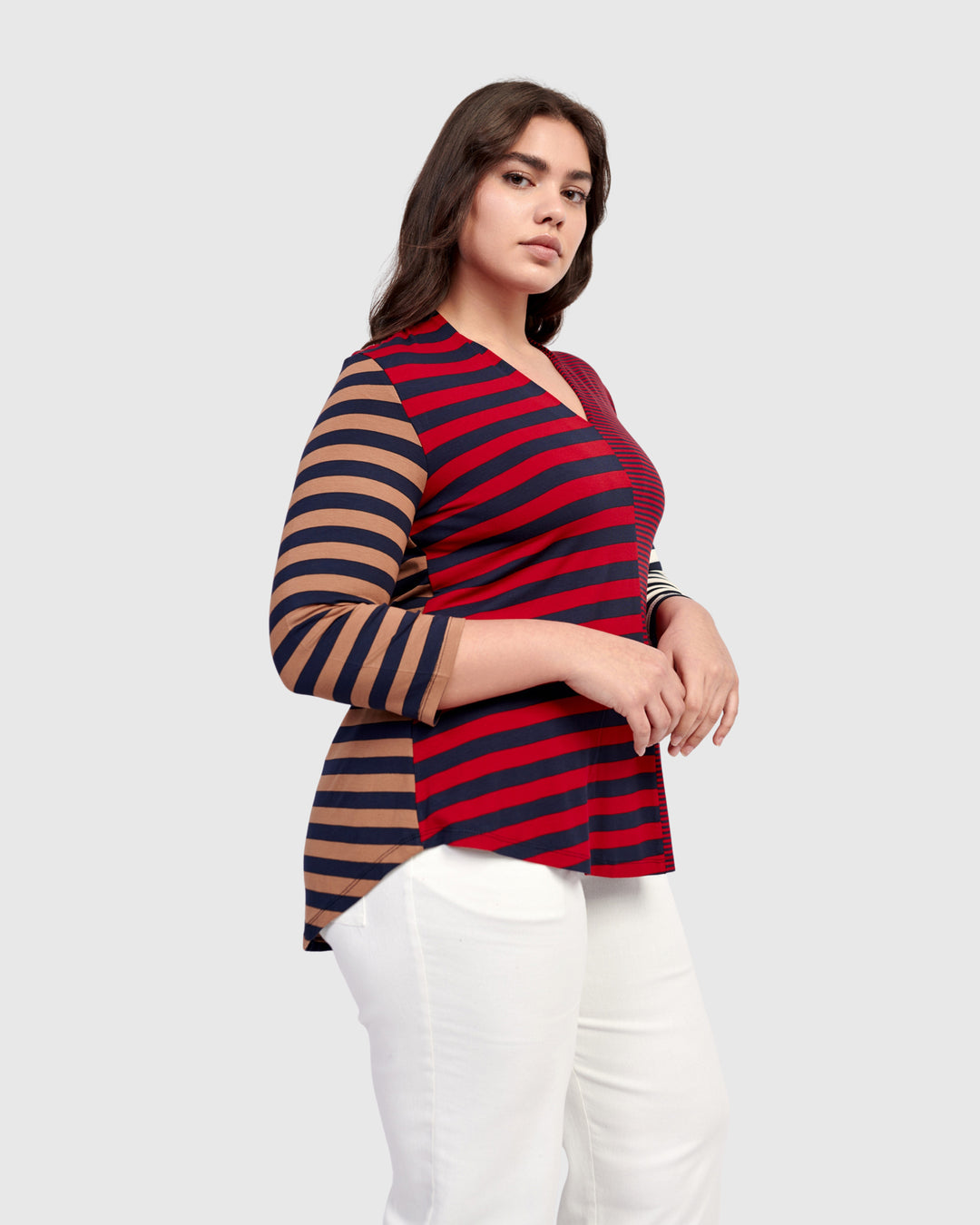 Theodora V-neck Top, Stripes