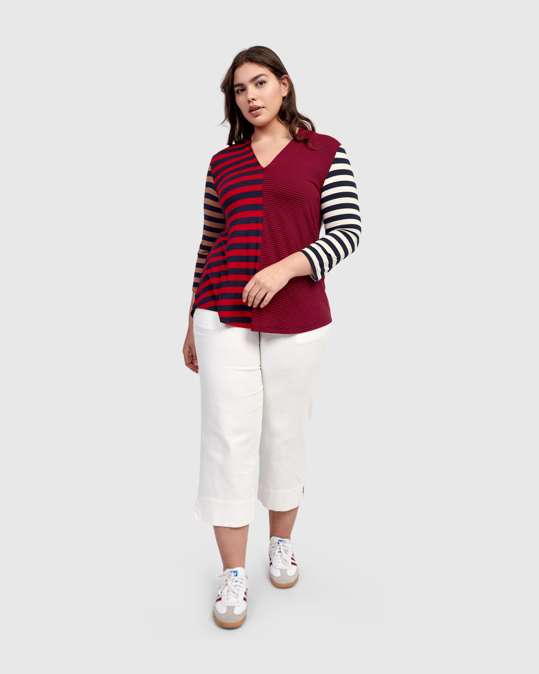 Theodora V-neck Top, Stripes