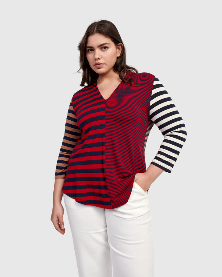 Theodora V-neck Top, Stripes