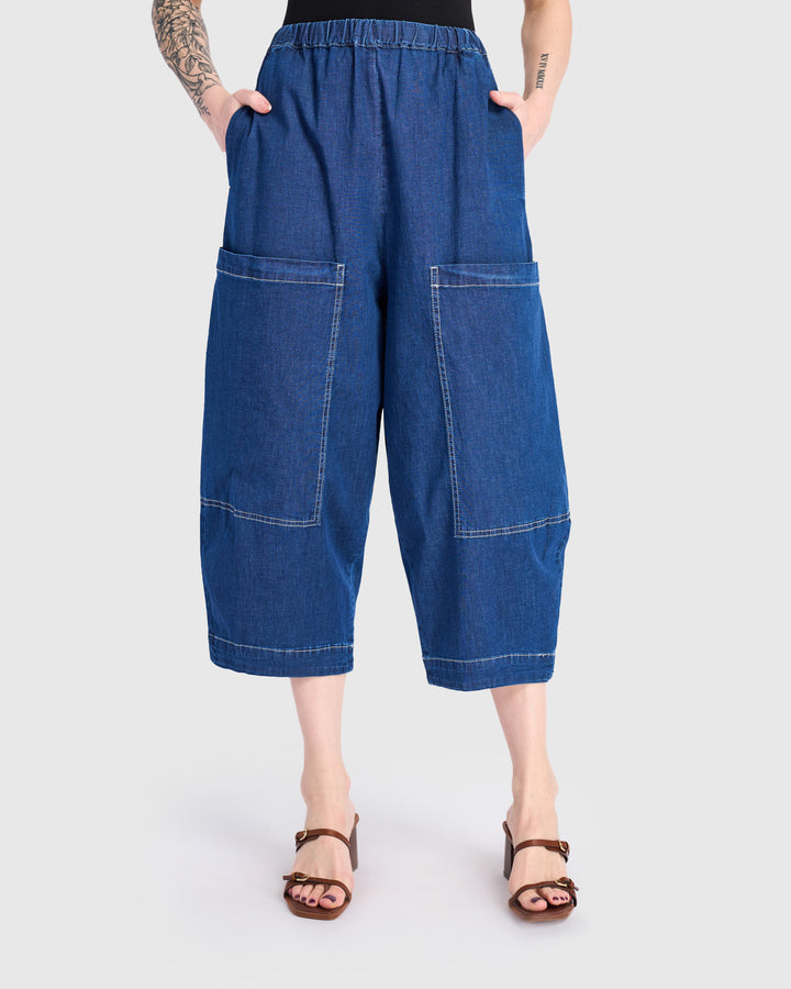 Bold Barrel Capri Pants, Denim