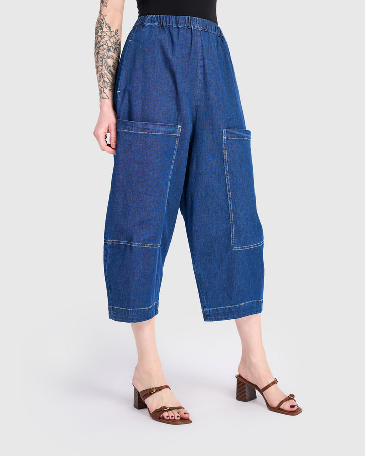 Bold Barrel Capri Pants, Denim