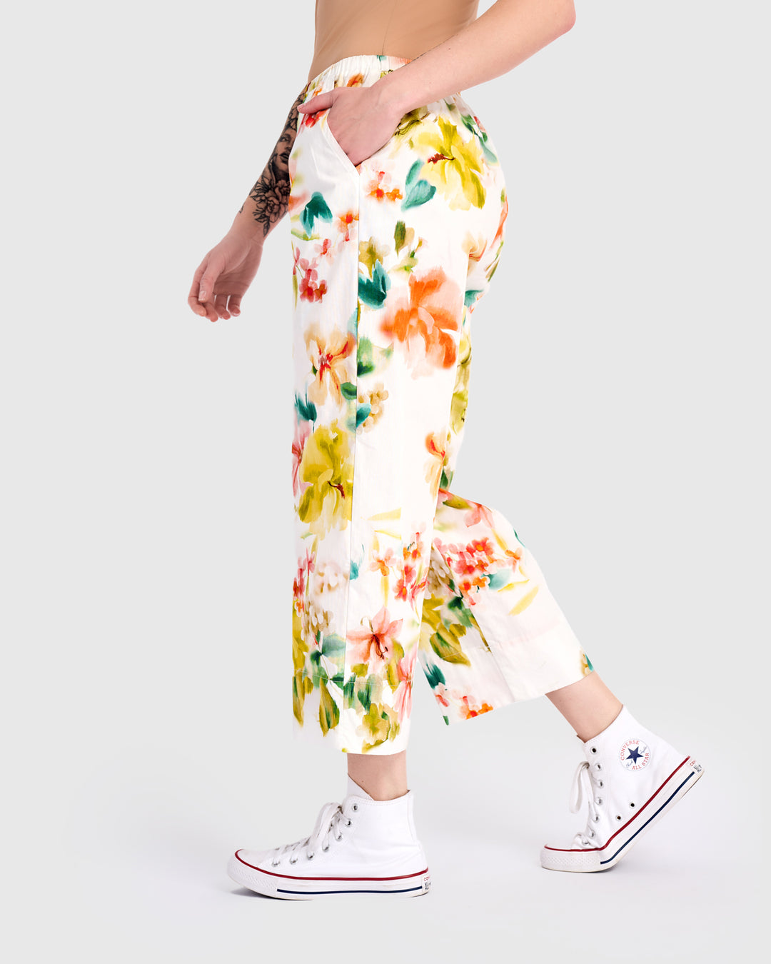 Garden Cotton Pants, White Floral