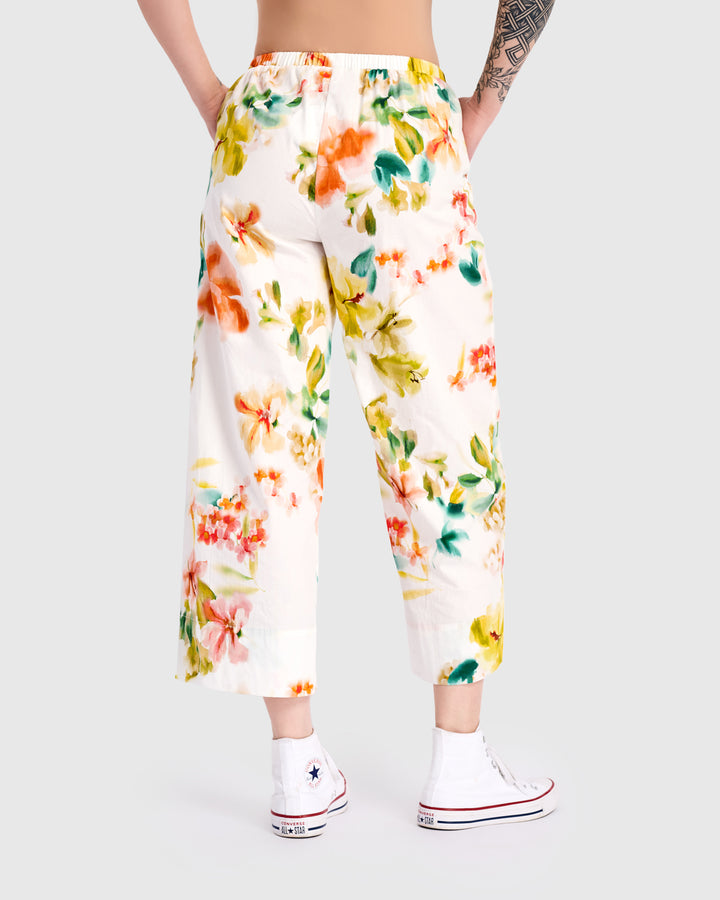Garden Cotton Pants, White Floral