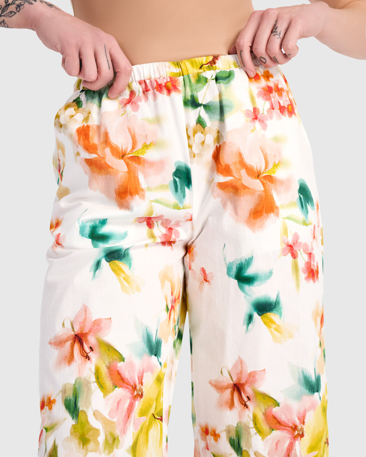Garden Cotton Pants, White Floral