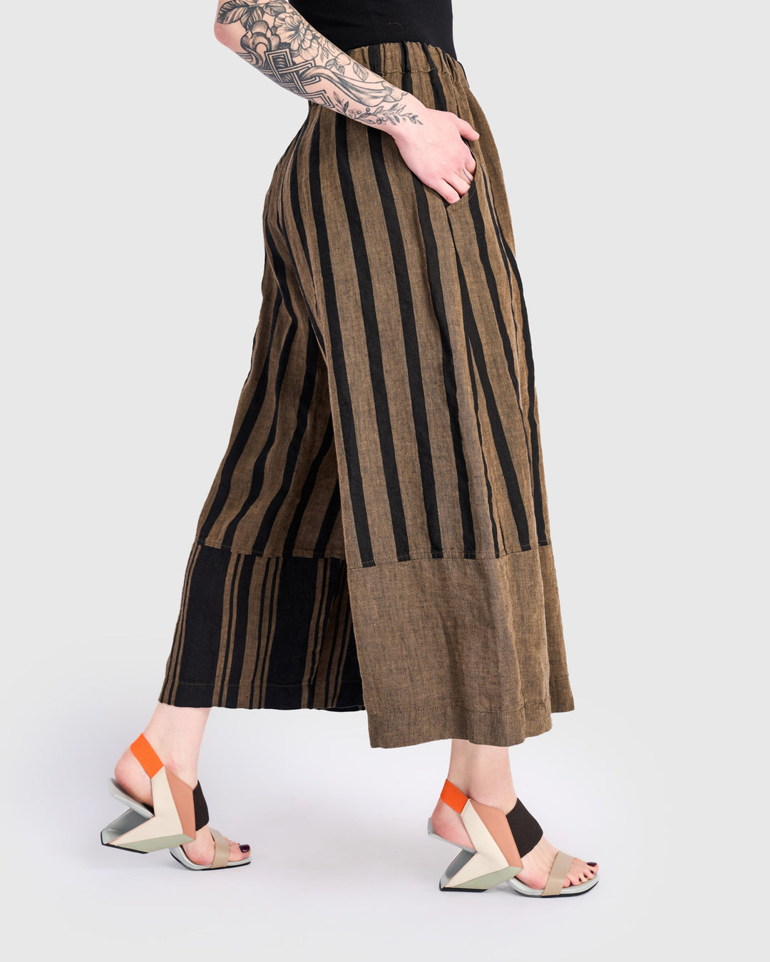 Mesa Linen Wide Leg Pants, Sepia/Black