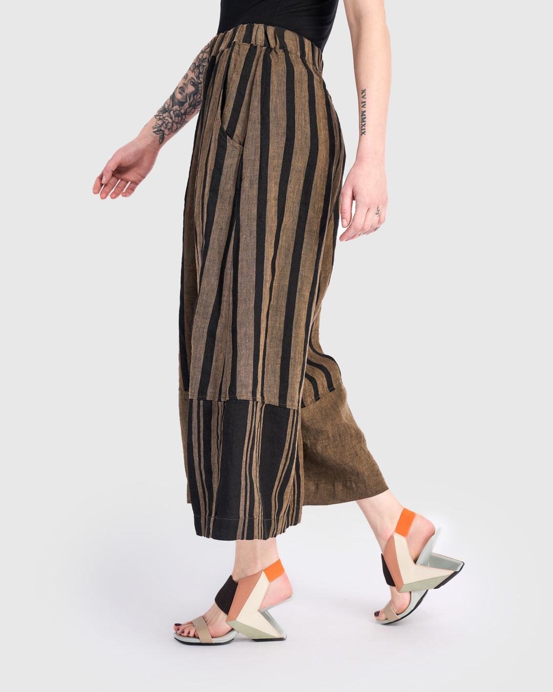 Mesa Linen Wide Leg Pants, Sepia/Black