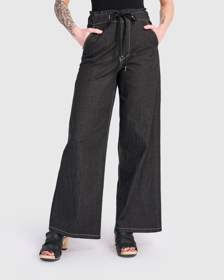 Washed Wide Leg Stretch Jeans, Jet