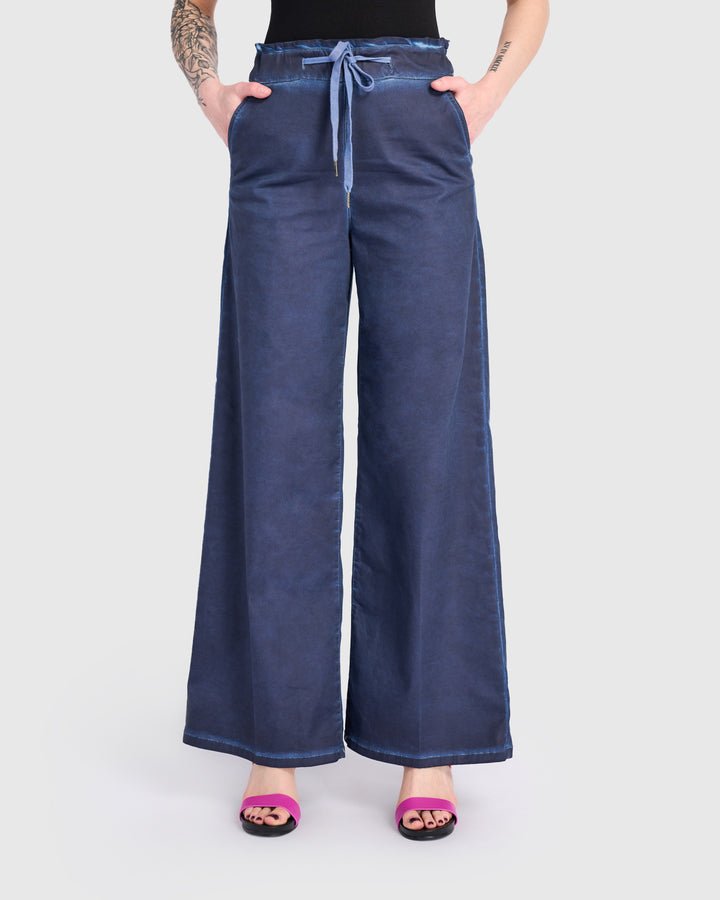 Washed Wide Leg Stretch Jeans, Navy