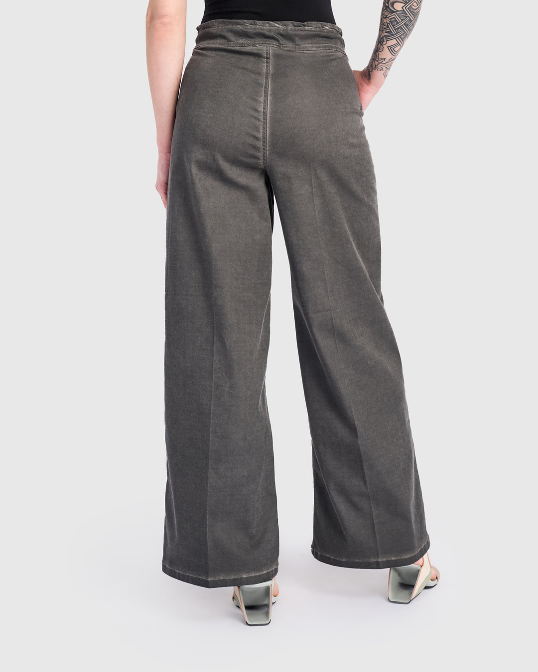 Washed Wide Leg Stretch Jeans, Steel