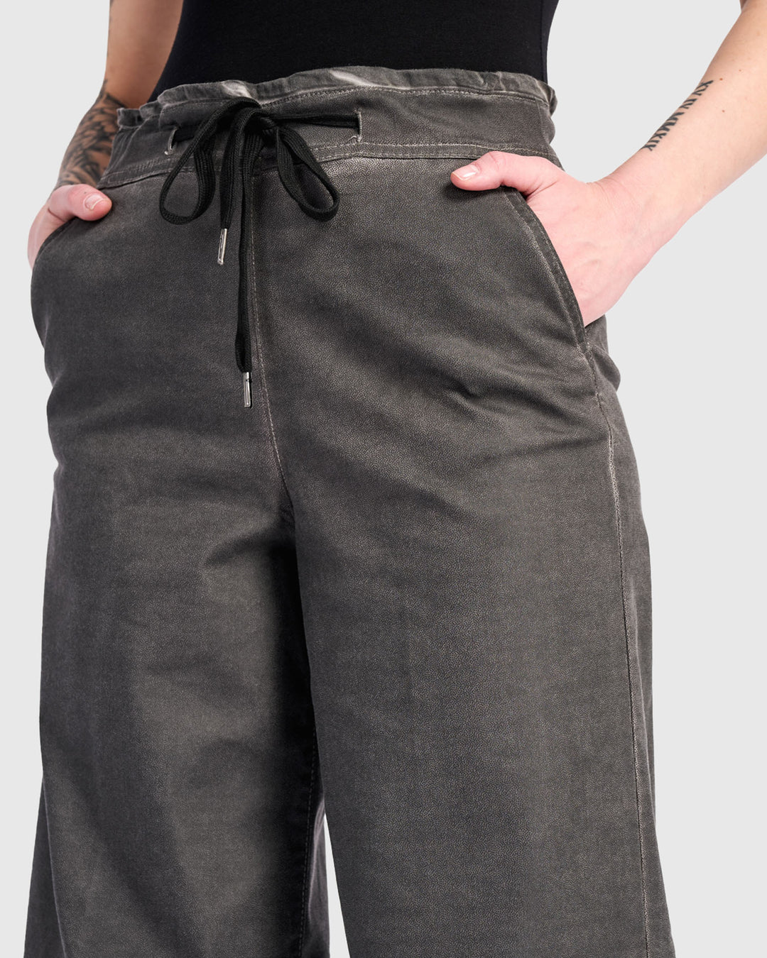 Washed Wide Leg Stretch Jeans, Steel