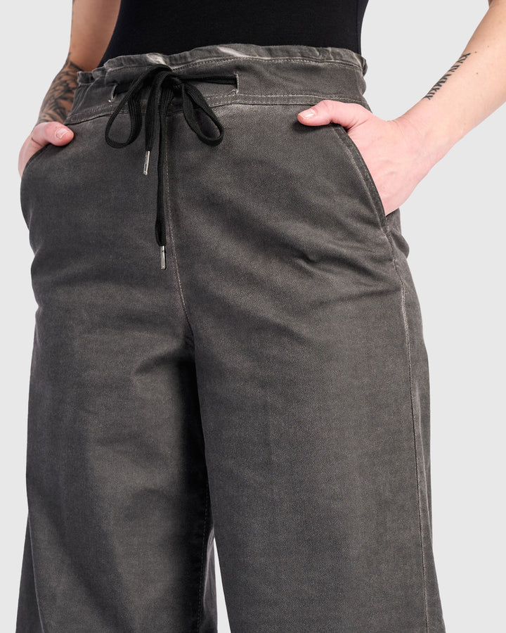 Washed Wide Leg Stretch Jeans, Steel