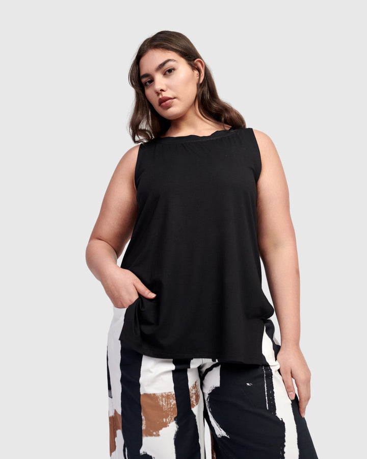 Essential Cutaway Tank Top, Black