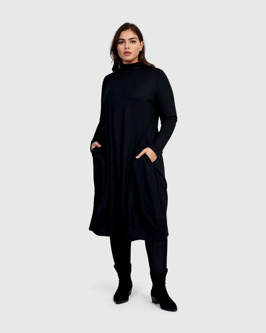 Essential Turtleneck Cocoon Dress, Black