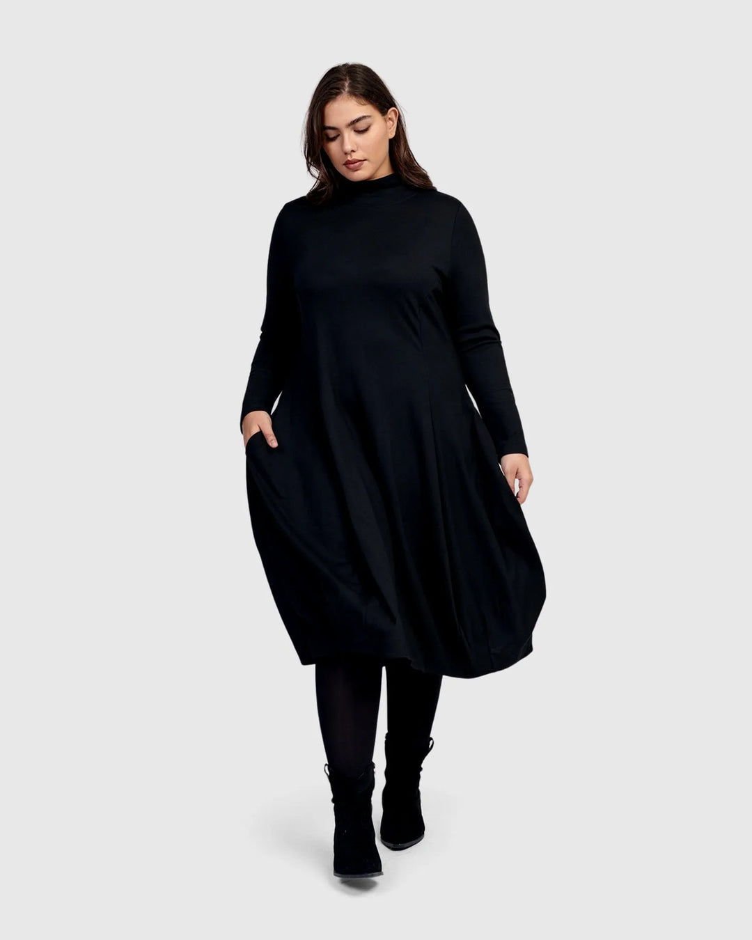 Essential Turtleneck Cocoon Dress, Black