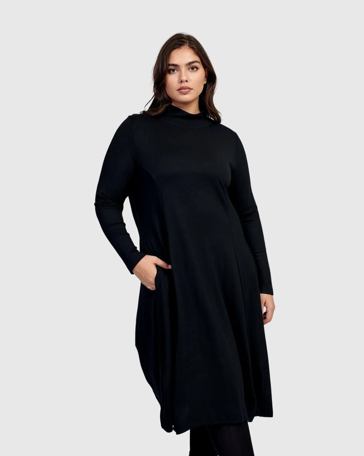 Essential Turtleneck Cocoon Dress, Black