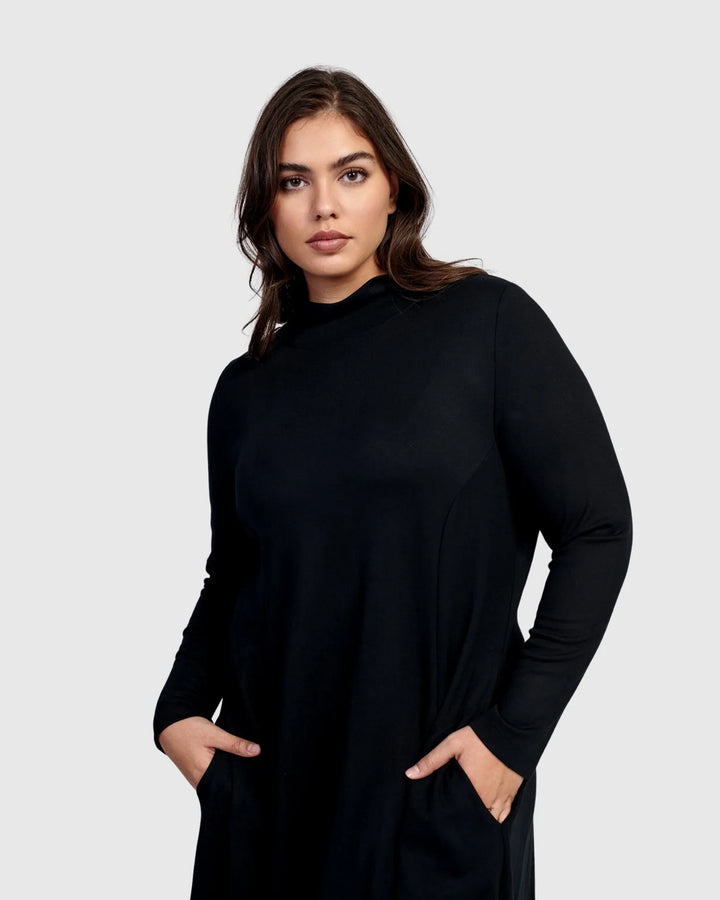 Essential Turtleneck Cocoon Dress, Black