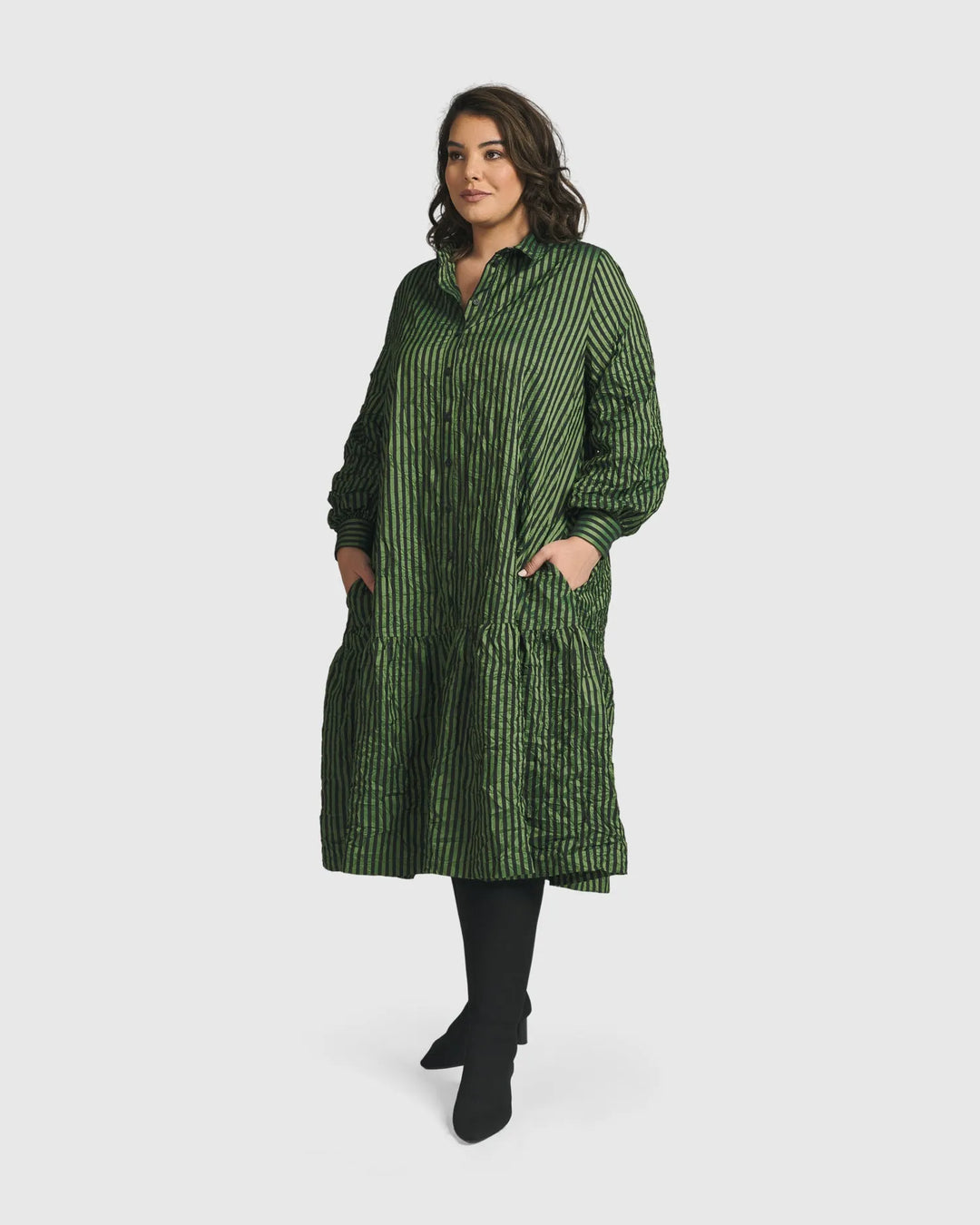 Cabaret Oversized Crinkle Dress, Green