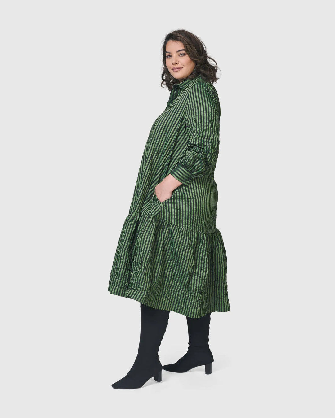 Cabaret Oversized Crinkle Dress, Green