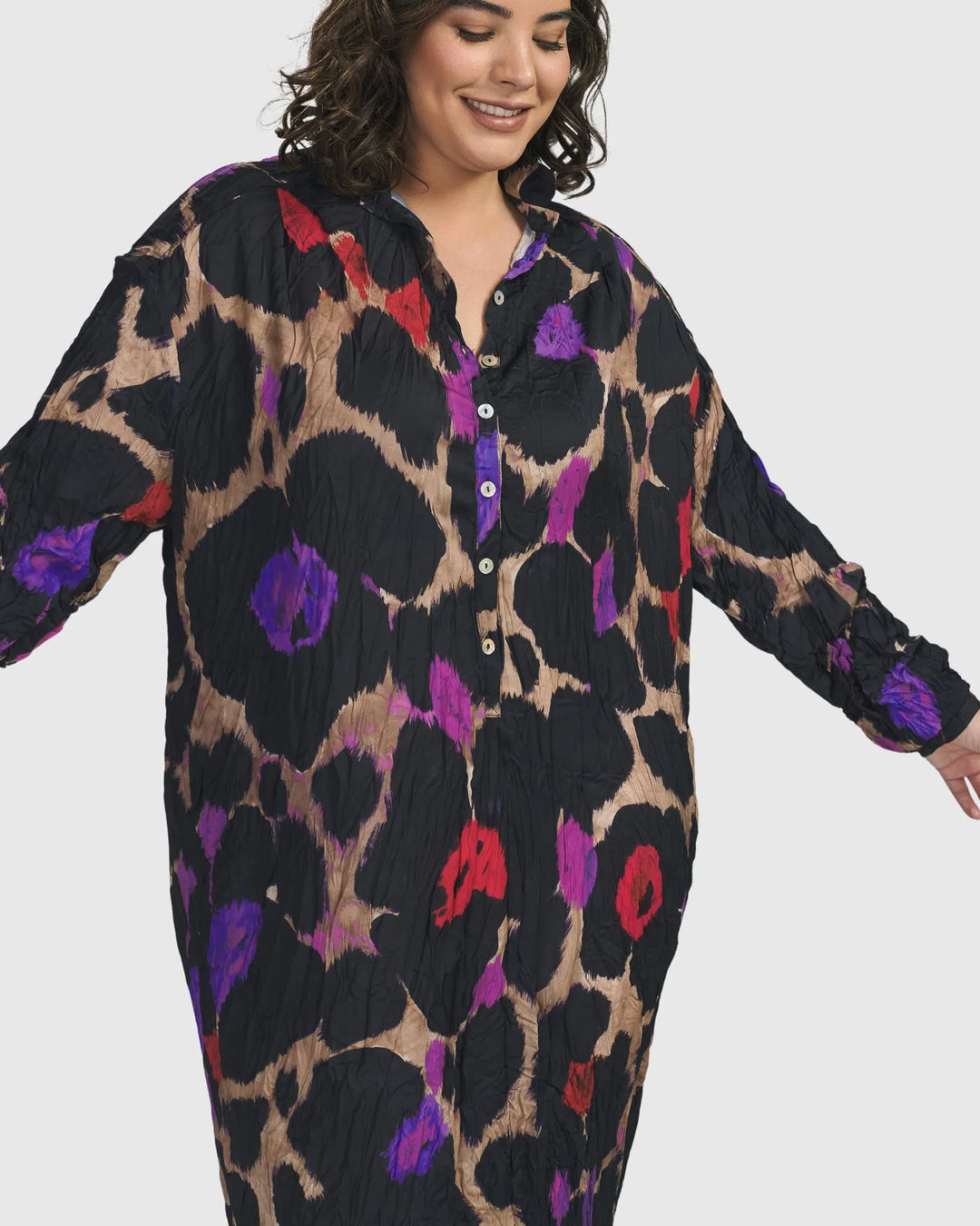 plus size purple shirt dress Slaydiva Elegant Purple Summer Night Out Club Fitted Long Sleeve Shirred Twist Front Drawstring Waist Mini Shirt Dress For Plus Size Women,Commute&Party Fall