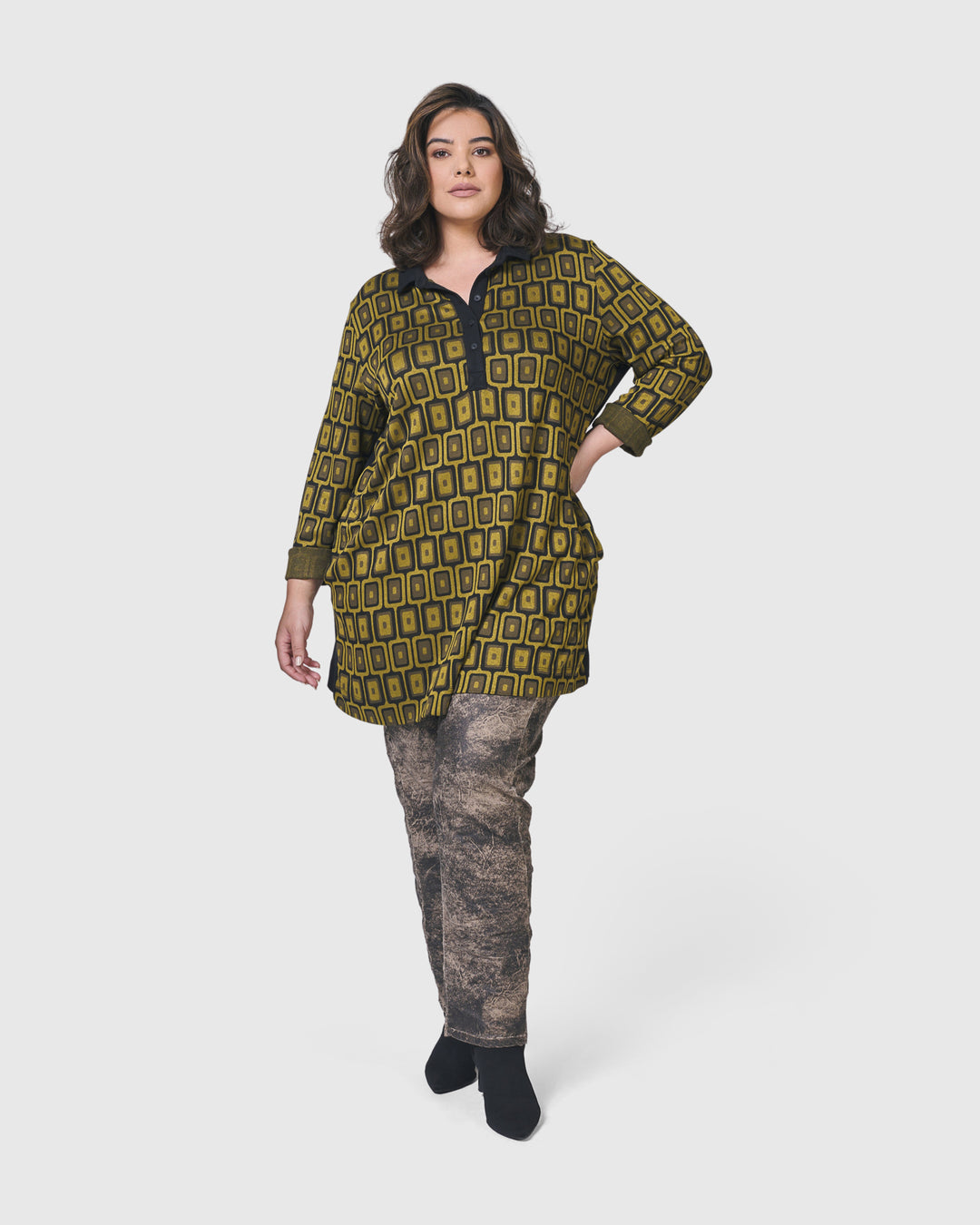 Dynamite Days Button Down Tunic, Chartreuse