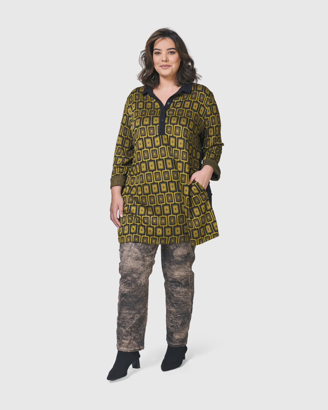 Dynamite Days Button Down Tunic, Chartreuse
