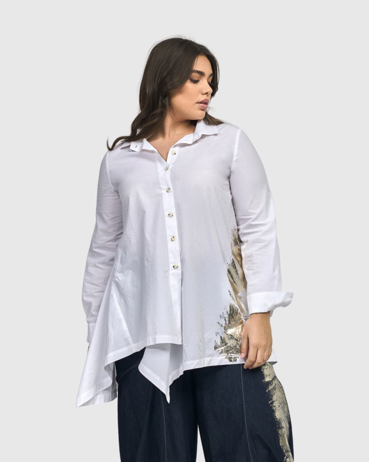 Albany Button Down Tunic Top, White