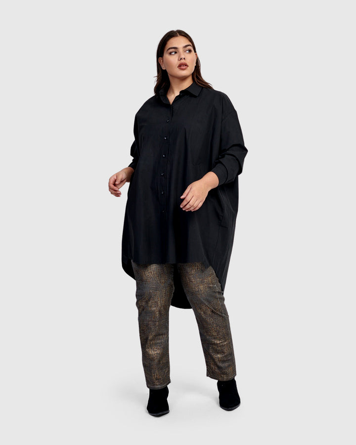 Urban Mystique Oversized Tunic Shirt, Black