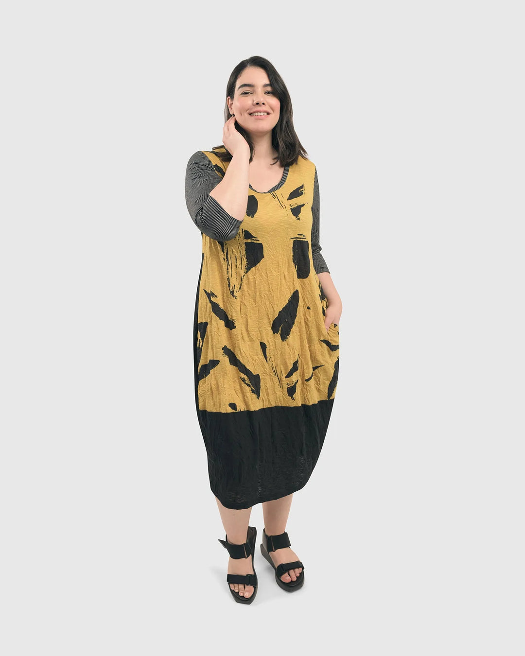 Ru Crinkle Cocoon Dress, Yellow