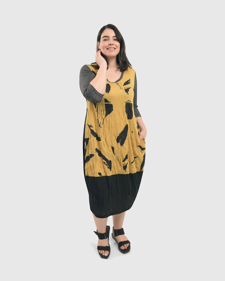 Ru Crinkle Cocoon Dress, Yellow