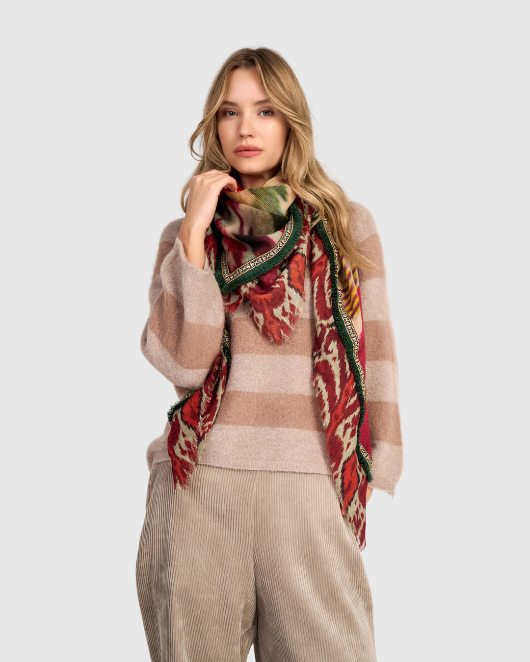 Spry Striped Sweater, Almond