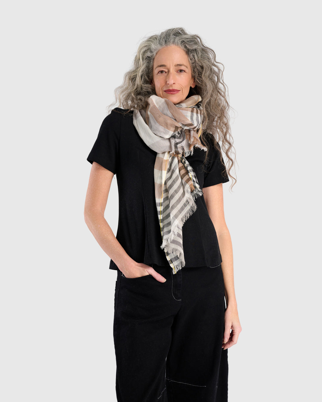 Vanilla Bean Plaid Scarf, Beige
