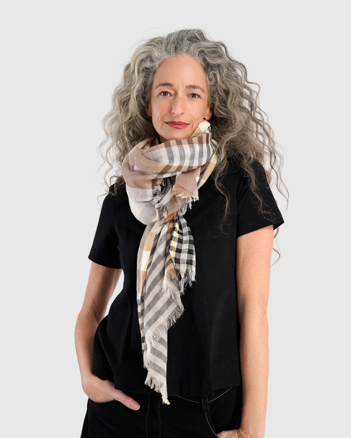 Vanilla Bean Plaid Scarf, Beige