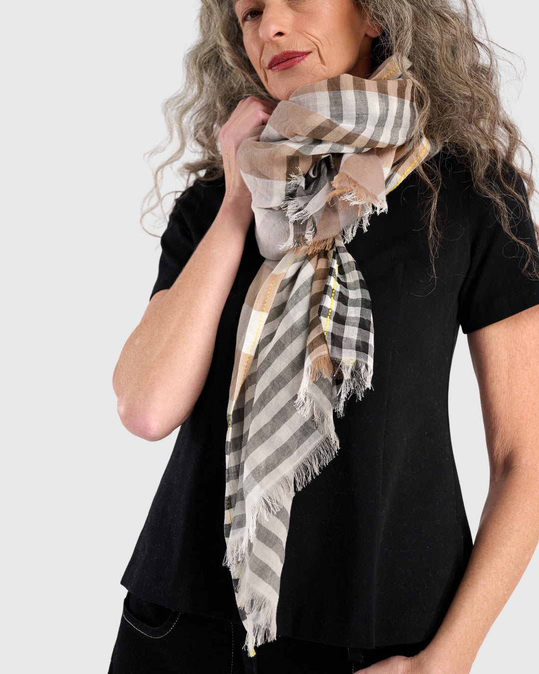 Vanilla Bean Plaid Scarf, Beige