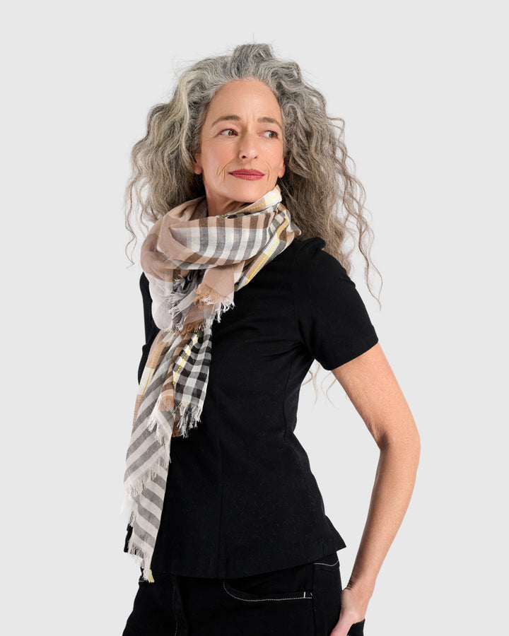 Vanilla Bean Plaid Scarf, Beige