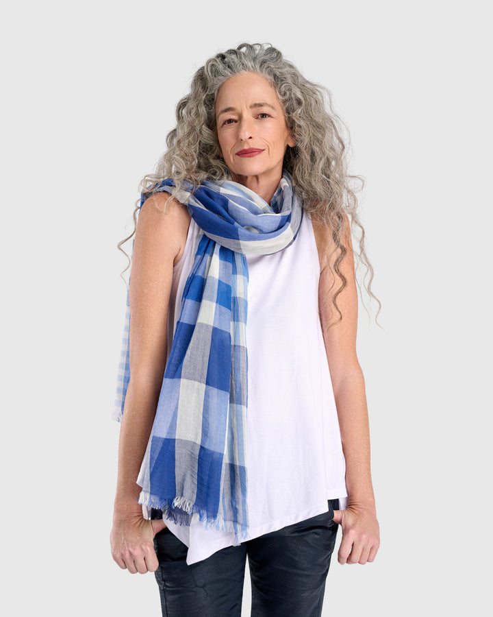 Spirulina Plaid Scarf, Blue