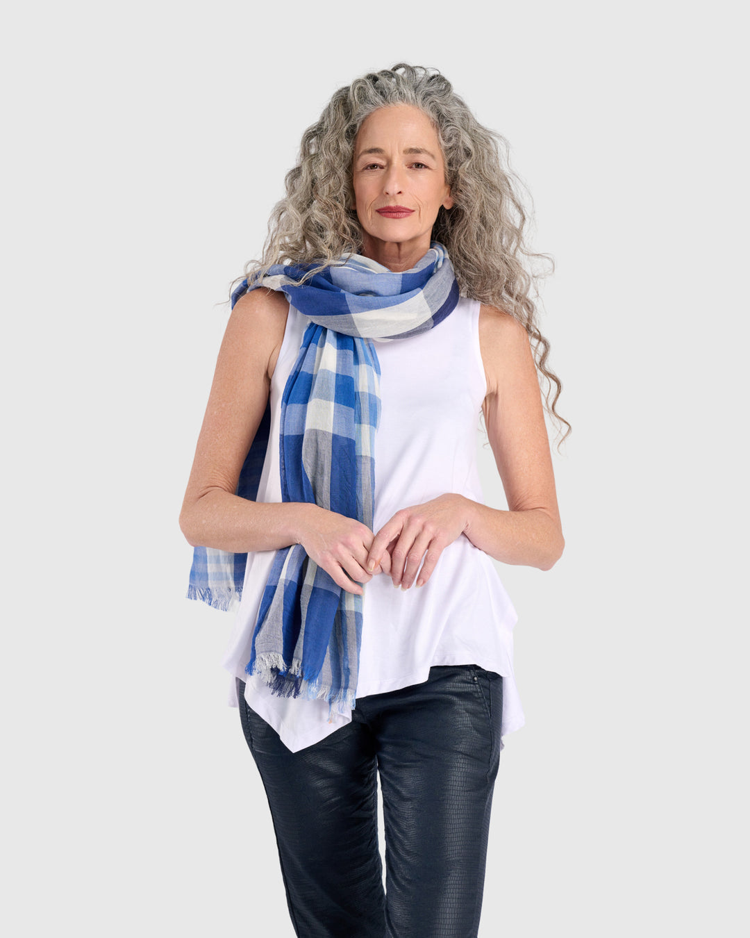 Spirulina Plaid Scarf, Blue