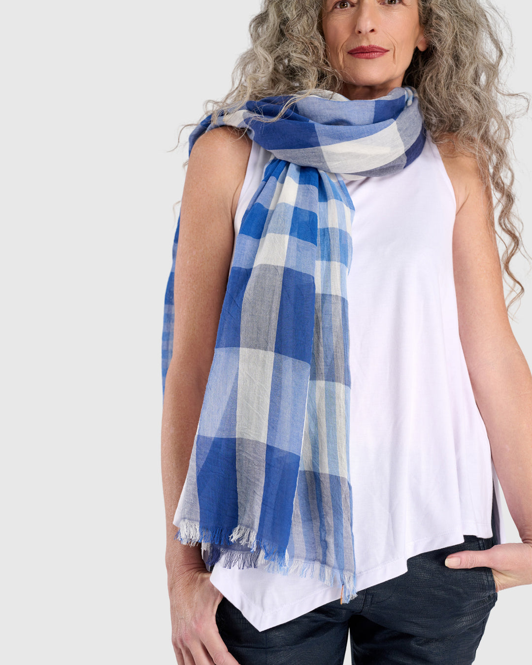 Spirulina Plaid Scarf, Blue