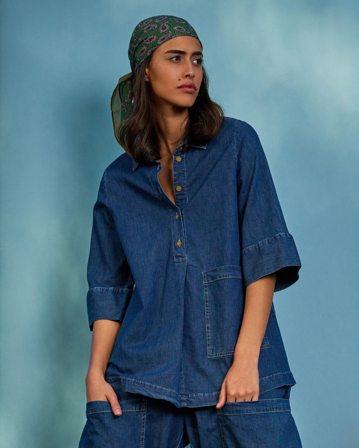 Myles Popover Shirt, Denim