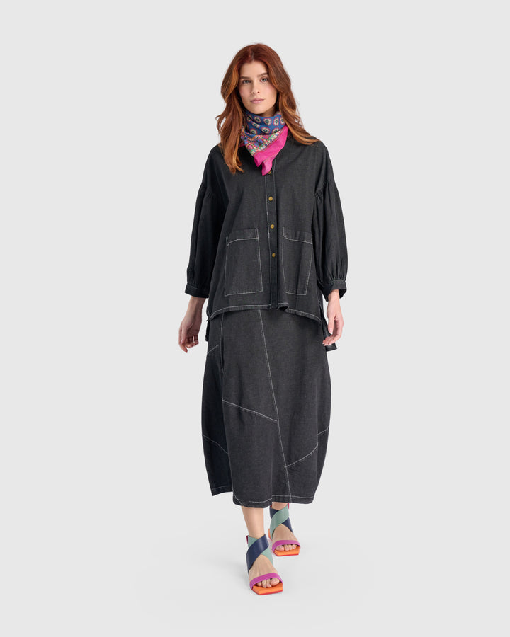 Carla Cocoon Skirt, Jet Denim