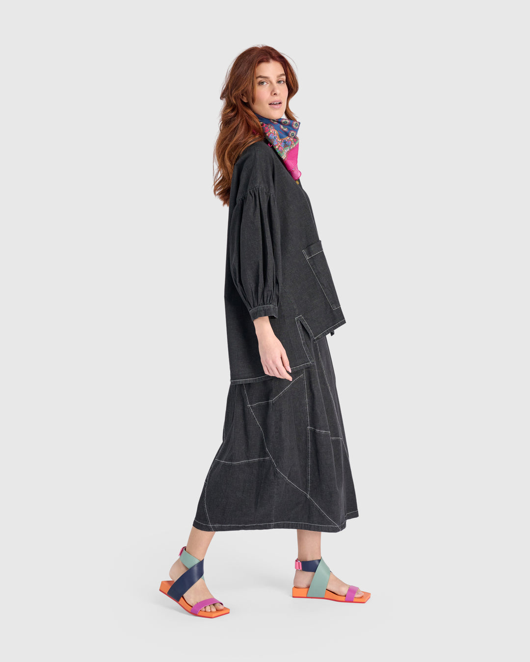 Carla Cocoon Skirt, Jet Denim