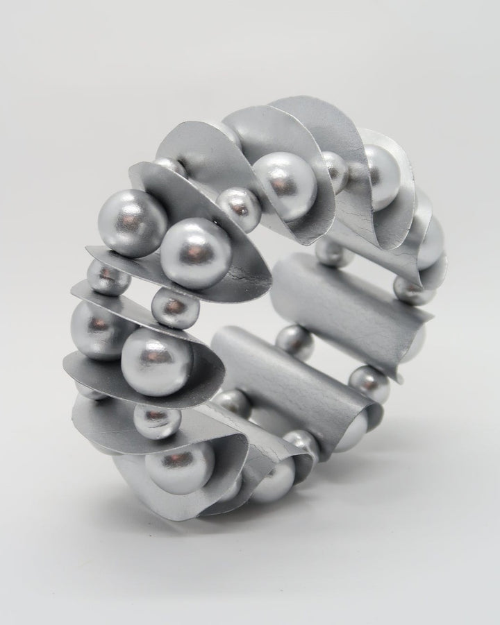 Petals & Beads Stretch Bracelet, Silver