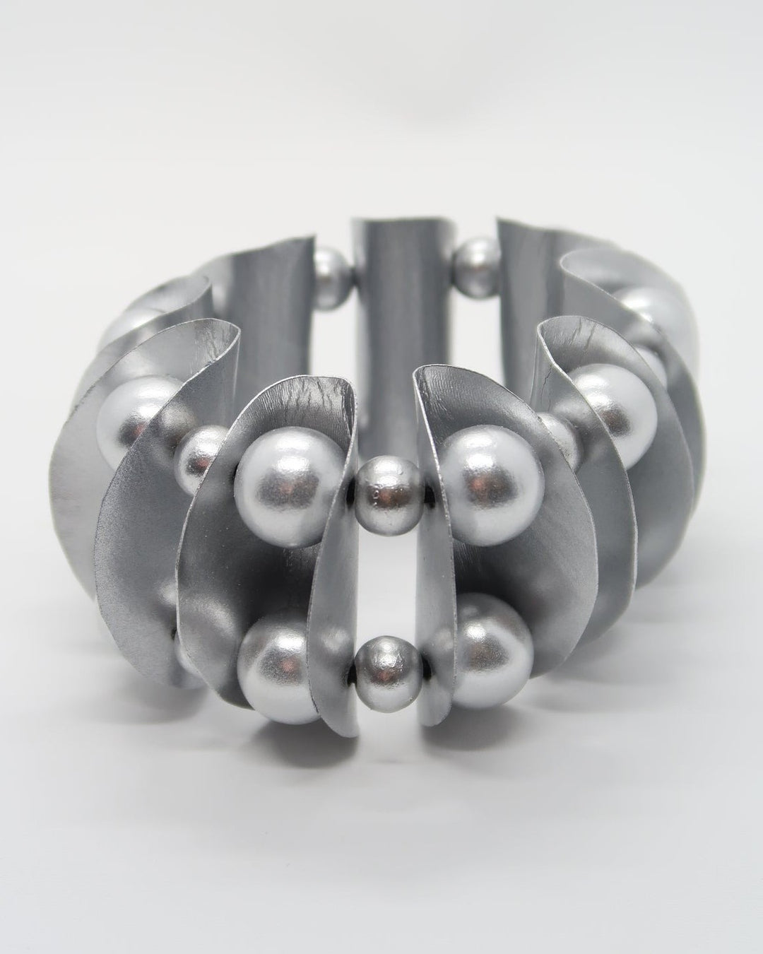 Petals & Beads Stretch Bracelet, Silver