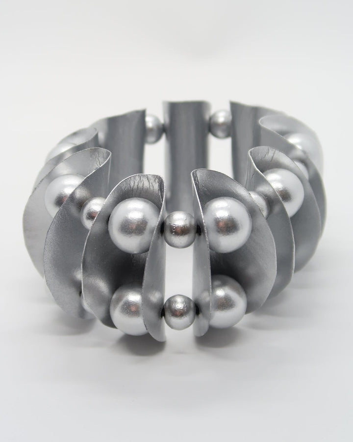 Petals & Beads Stretch Bracelet, Silver