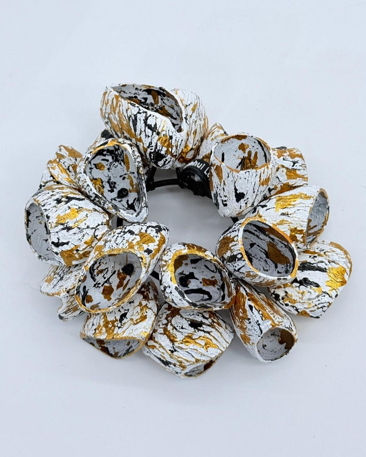 Pangium Seed Bracelet, White/Gold/Black