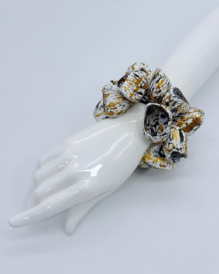 Pangium Seed Bracelet, White/Gold/Black