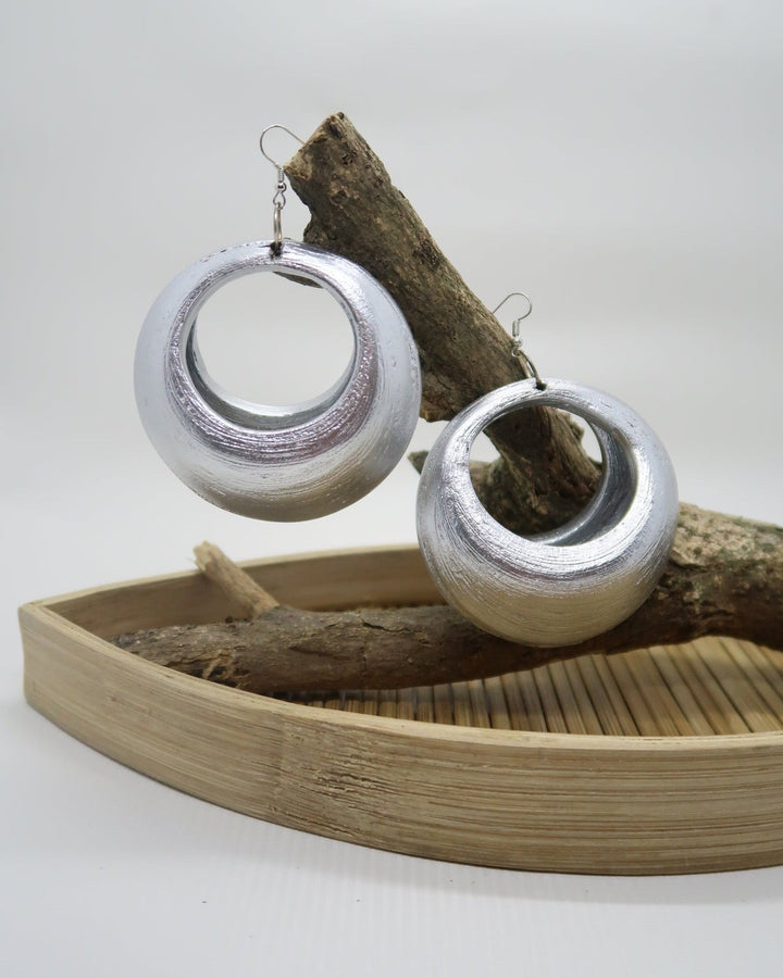 Lunar Curve Bamboo Earrings, Silver