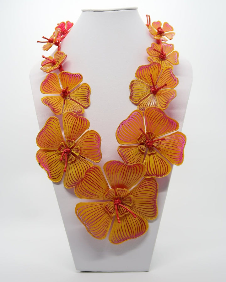 Plumeria Necklace, Red/Yellow