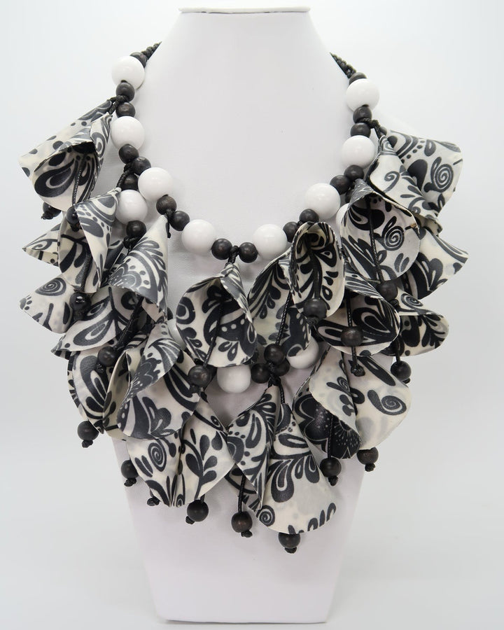 Layered Rose Necklace, Black/White
