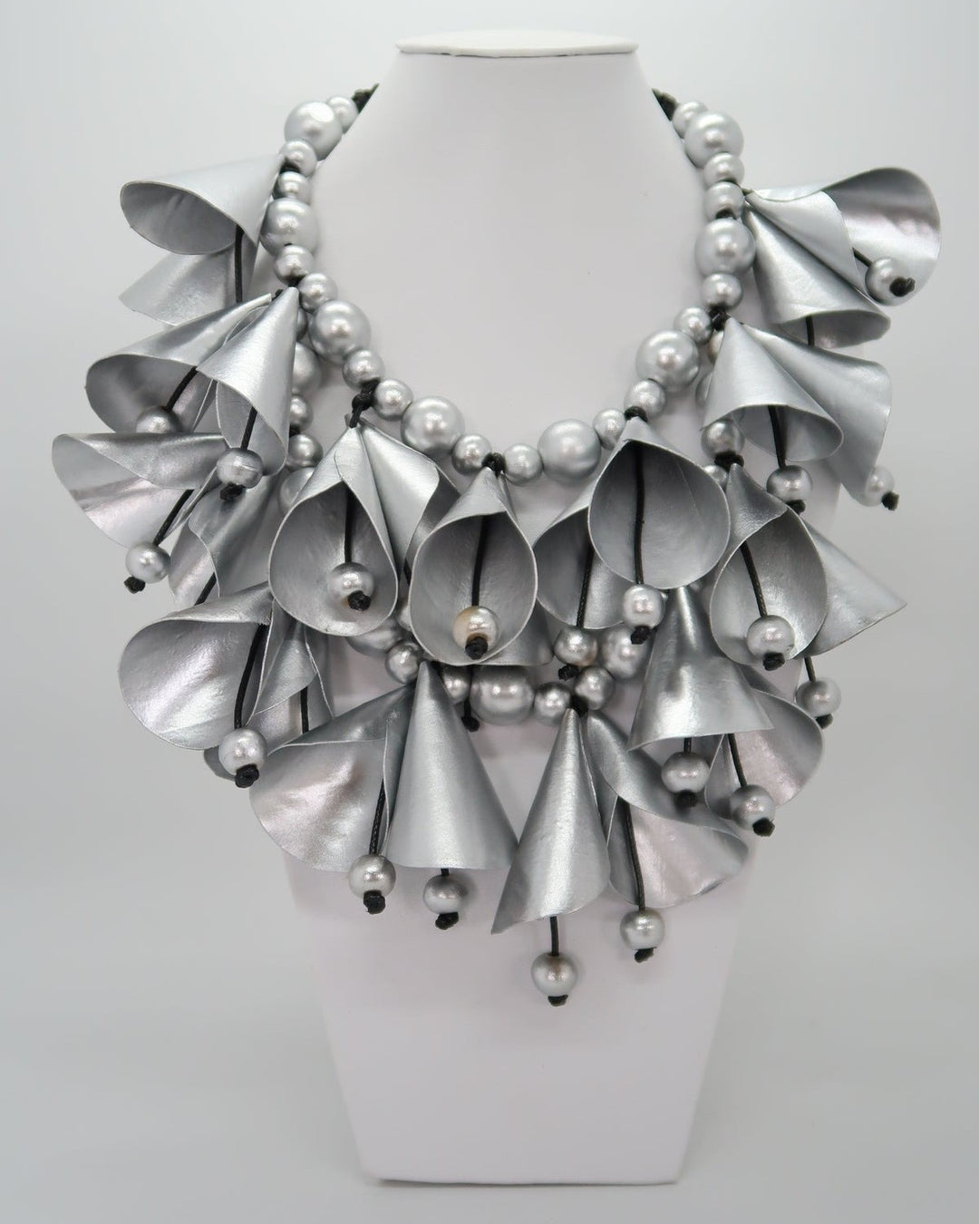 Layered Rose Necklace, Silver
